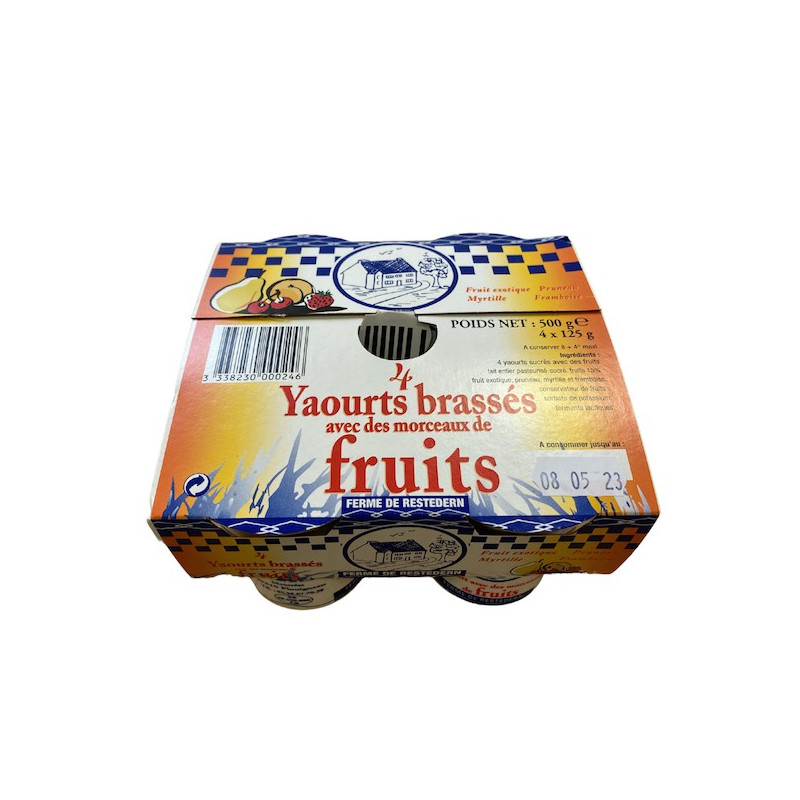 YAOURTS BRASSÉS - MYRTILLE, FRAMBOISE, PRUNEAU, FRUIT EXOTIQUE - 4 x 125 GR