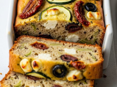 CAKE SALÉ COURGETTES, OLIVES, TOMATES ET FETA